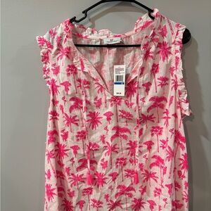 Vineyard Vines Pink Palm Print Blouse
